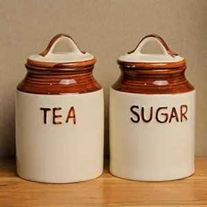 The Earth Store Tea and Sugar Ceramic Pickle Jar Set of 2 500ML | Barni Jars with Lid for Pickles/Achar, Chutney, and Sauces | Ceramic Container